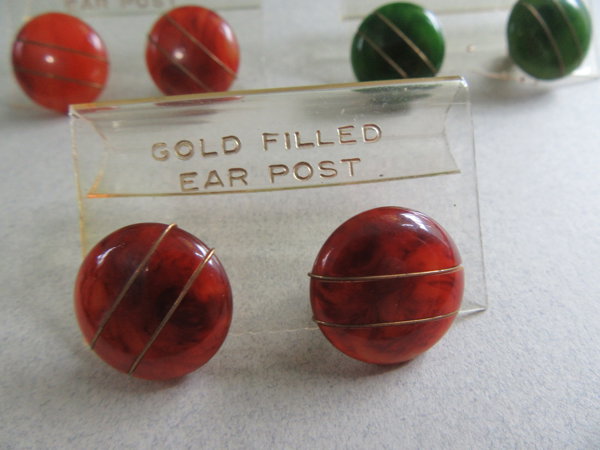 Vintage Bakelite Pierced Earrings Gold Filled Posts 