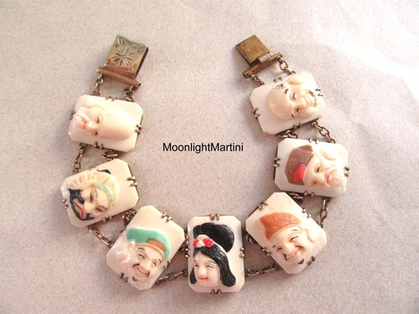 Vintage Seven Gods of Fortune Bone Bracelet Toshikane Antique Jewelry