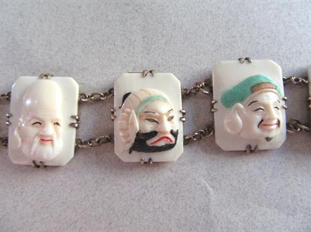 Vintage Seven Gods of Fortune Bone Bracelet Toshikane Antique Jewelry