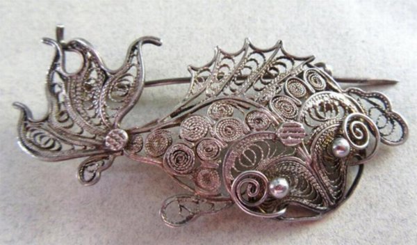 Koi Fish Pin Spun Silver Japanese Vintage Jewelry Pisces