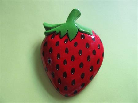 1980's BIG Red Strawberry Wood Pin  Brooch Strawberries Festival Fruit Figural Costume Jewelry