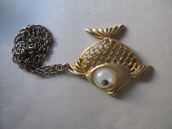 Vintage Anthropomorphic Fish Necklace JJ Signed Jewelry