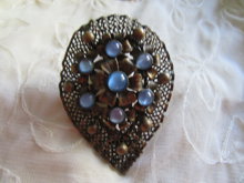 Art Deco Blue Glass Filigree Dress Clip Vintage Jewelry