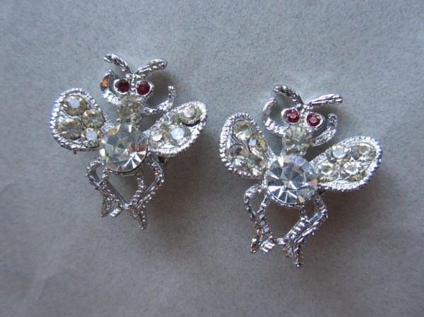 1950's Rhinestone Bug Scatter Pin Set Vintage Jewelry 