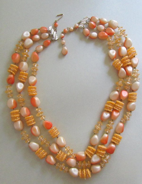 1950's Orange Cream Necklace Hong Kong  Vintage Jewelry