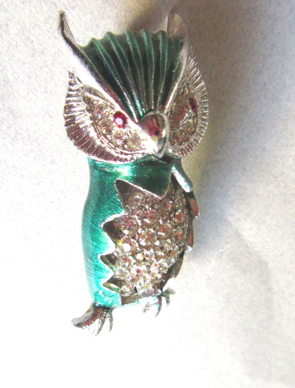 Vintage Rhinestone Owl Pin Figural