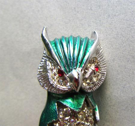 Vintage Rhinestone Owl Pin Figural