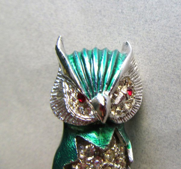Vintage Rhinestone Owl Pin Figural
