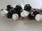 Black And White Beaded Cha Cha Chain Lucite Bracelet 1950's Vintage Costume Jewelry