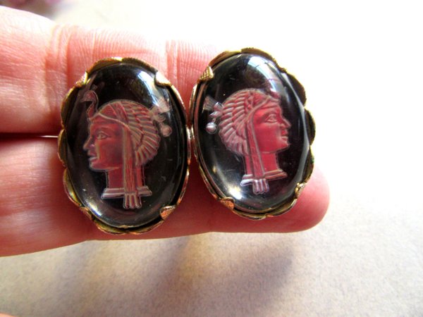 Vintage Egyptian Cufflinks Reverse Carved Men's Jewelry