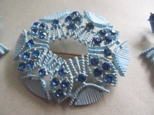 Vintage Blue Rhinestone Pin Earrings Set 