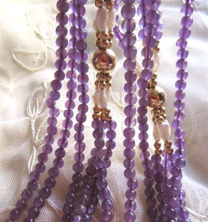 Genuine Amethyst Pearls Necklace 14kt Gold Clasp Fine Jewelry