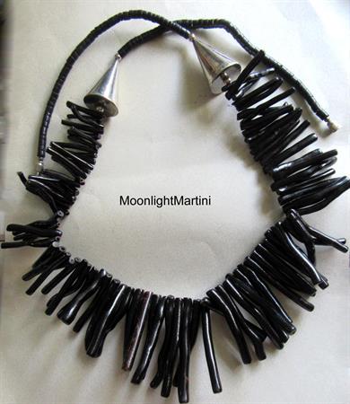 Massive Genuine Black Coral Necklace Tropical Hawaiian Aloha Vintage Costume Jewelry Tiki Beach Cruise