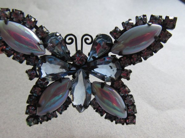 Blue Rhinestone Butterfly Pin Vintage Jewelry