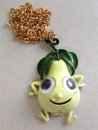 Vintage Anthropomorphic PearNecklace Google Eyes