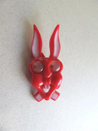 Anthropomorphic Google Eyes  Pin 1940's Goofy Red Rabbit Googly Eyed Bunny Figural Costume Jewelry