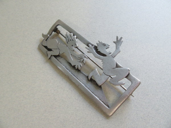 Vintage JJ Pin Women Chasing Man Signed Jewelry 