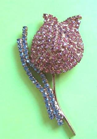 Vintage Rhinestone Tulip Pin 