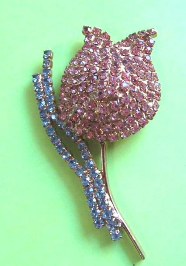 Vintage Rhinestone Tulip Pin 