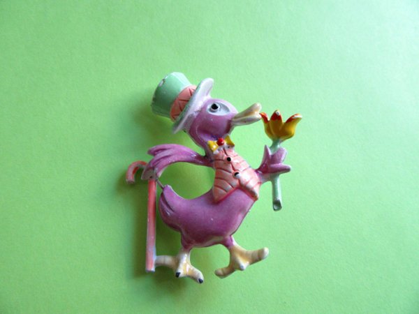 Vintage Anthropomorphic Duck Pin BJ Signed Jewelry 