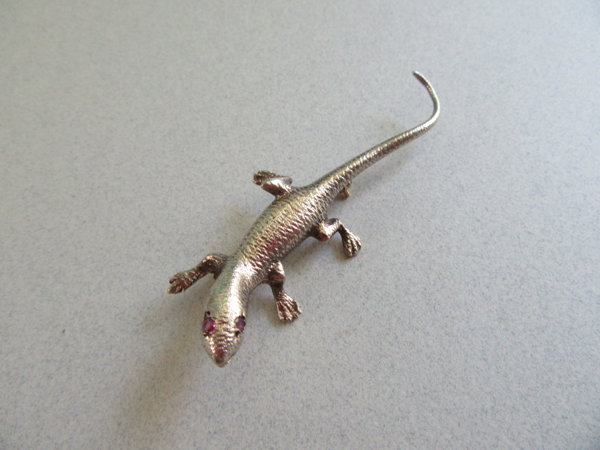 Sterling Lizard Pin Ruby Eyes ?  Fine Jewelry