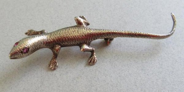 Sterling Lizard Pin Ruby Eyes ?  Fine Jewelry