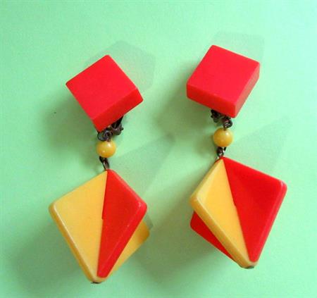 Mod 1960's Earrings Orange and Yellow Clip On Western Germany Vintage Costume Jewelry Clipons GO GO Twiggy