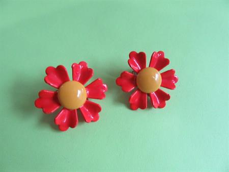 Mod 1960's Flower Earrings Clip On Enameled Flowers 1960's Accessories Orange Yellow Vintage Costume Jewelry Twiggy Go Go