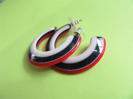 1980's Mod Style Red White and Blue Layered Lucite Half Hoop Earrings Patriotic Vintage Costume Jewelry