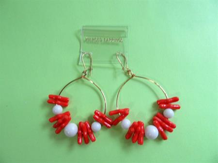 1960s Pierced Earrings Faux Coral Hoops Old Stock Never Worn Vintage Costume Jewelry Tiki Tropical Luau Beach Tropical