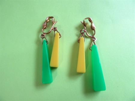 1960's Mod Earrings Green Ykelow Lucite  Never Worn Clip Ons Vintage Costume Jewelry 60's Accessories Twiggy Go Go