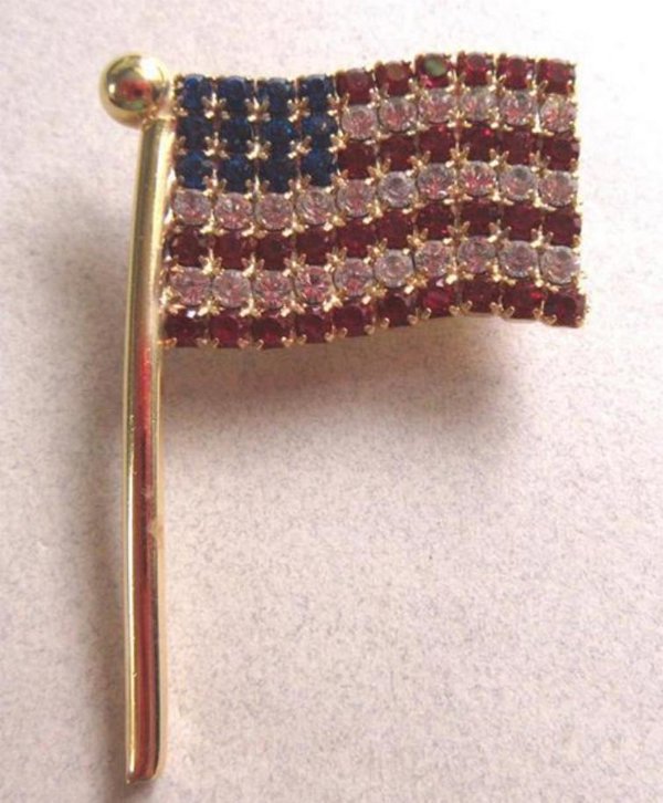 Rhinestone Flag Pin Vintage Jewelry Never Worn