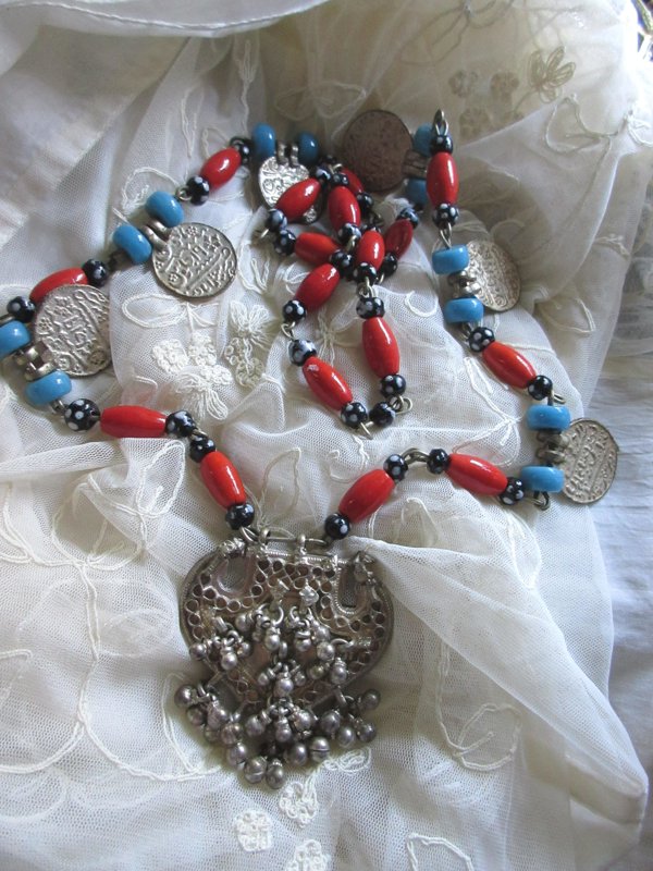 Vintage Kuchi Style Coin Glass Necklace Pashtoon Tribal Belly Dance