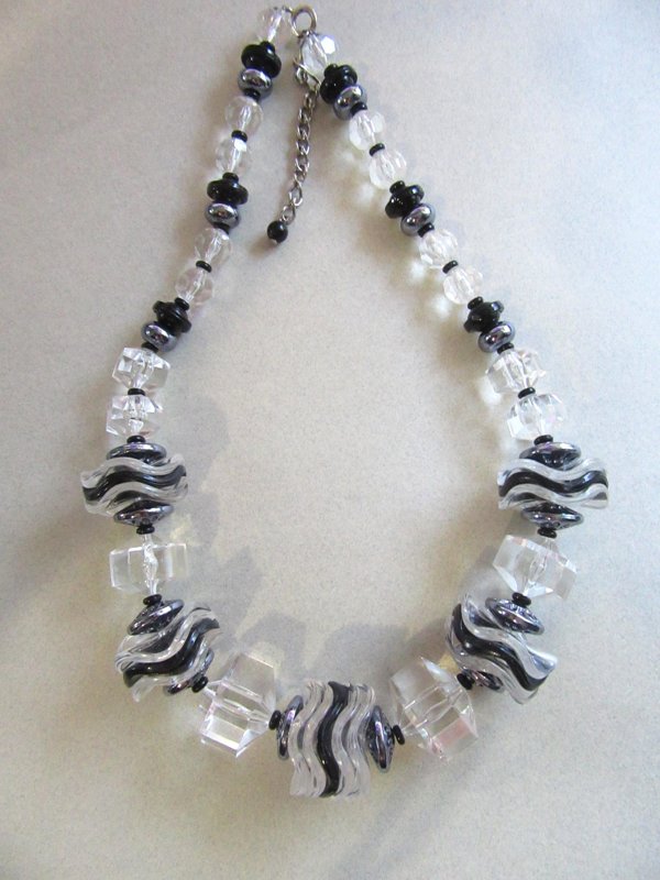1980's Lucite Necklace Vintage Jewelry Black Clear