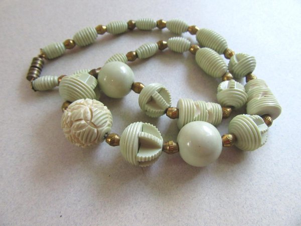 1940's Celluloid Choker Necklace Jadite Green Vintage Jewelry