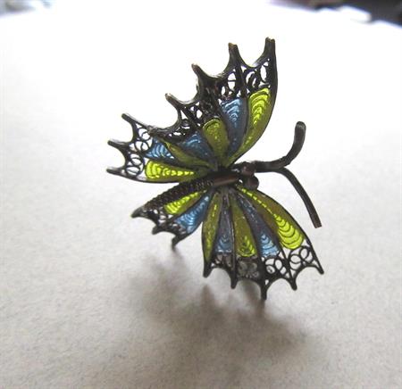 Plique a jour Filigree Butterfly Pin Brooch 800 Silver Vintage Jewelry Butterflies