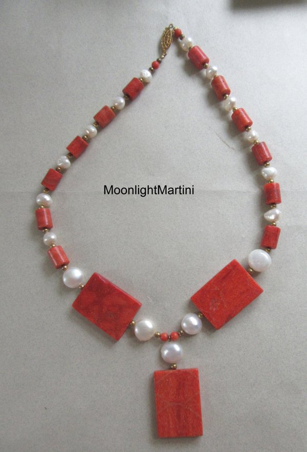 Genuine Sponge Coral and Pearl Necklace Fine Jewelry 