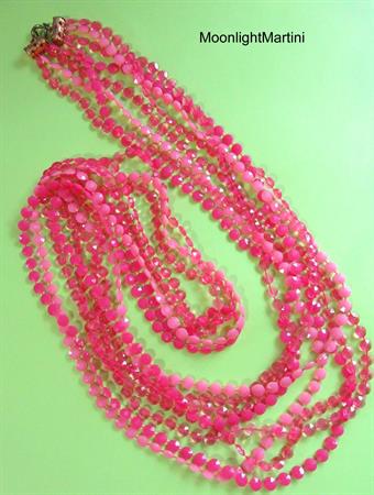 1960's Mod Pink Necklace Multi Strand Beads  60's Accessories Twiggy Go Go Vintage Costume Jewelry