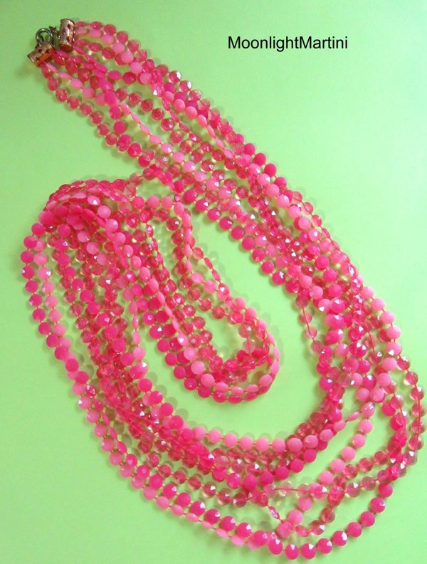 1960's Mod Pink Long Necklace  Vintage Jewelry