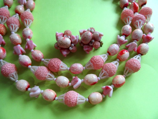 1950's Pink Necklace Set Hong Kong Vintage Jewelry 