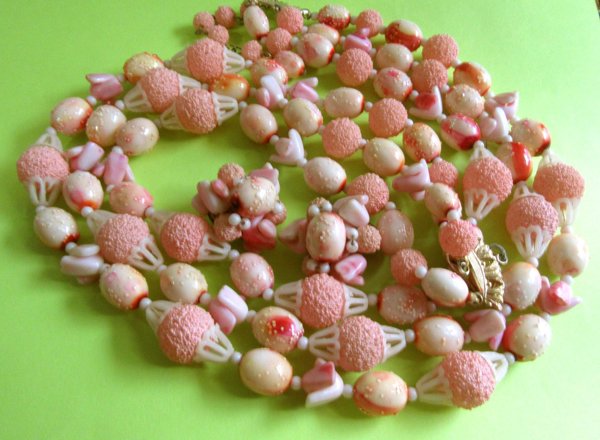 1950's Pink Necklace Set Hong Kong Vintage Jewelry 