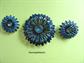 Mod Flower Pin and Earrings Set Blue Rhinestone 1960's Accessories Vintage Costume Jewelry