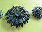 Mod Flower Pin and Earrings Set Blue Rhinestone 1960's Accessories Vintage Costume Jewelry