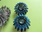 Mod Flower Pin and Earrings Set Blue Rhinestone 1960's Accessories Vintage Costume Jewelry