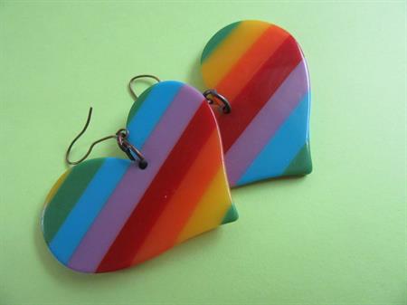 1980's Lucite Rainbow Heart Earrings 