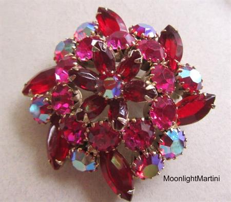 Juliana ? Red Pink Rhinestone Pin Vintage Jewelry 