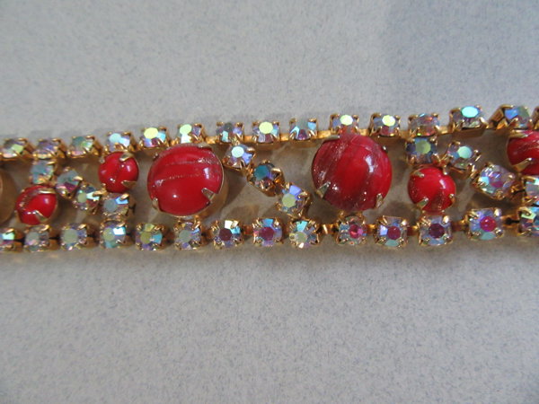 Vintage Red Venetian Glass Rhinestone Bracelet