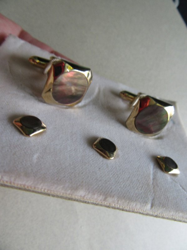 Swank Cufflinks Studs Set Mother of Pearl Men's Vintage Jewelry 