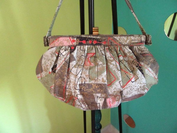 Vintage Barkcloth Purse Mid Century Women's Accessories 