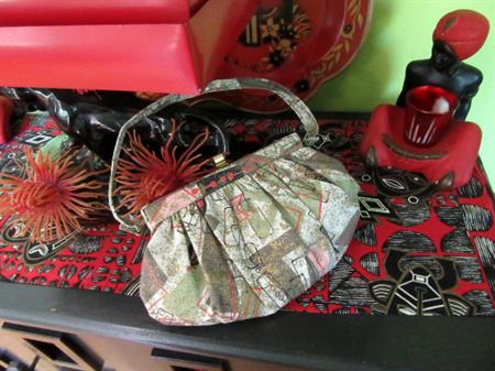 Mid Century Barkcloth Purse Vintage Original Handbag Atomic 1950's Women's Accessories Gifts For Her